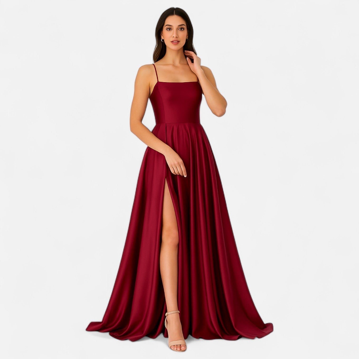 Margaret | Women’s Modern Fit Satin Slit Maxi Dress