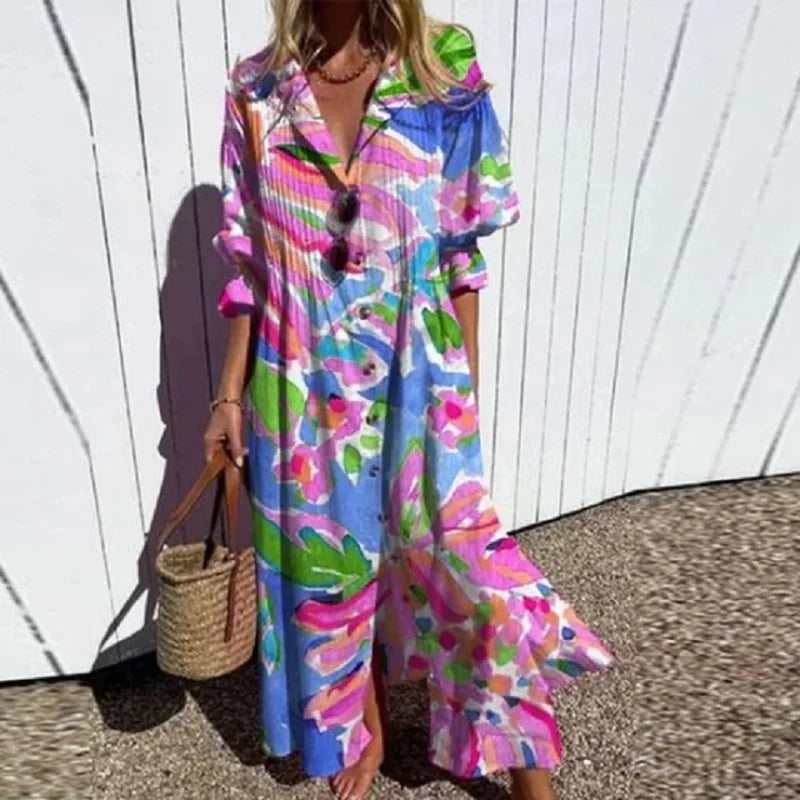 Catherine | Women’s Boho Floral Long Sleeve Maxi Dress