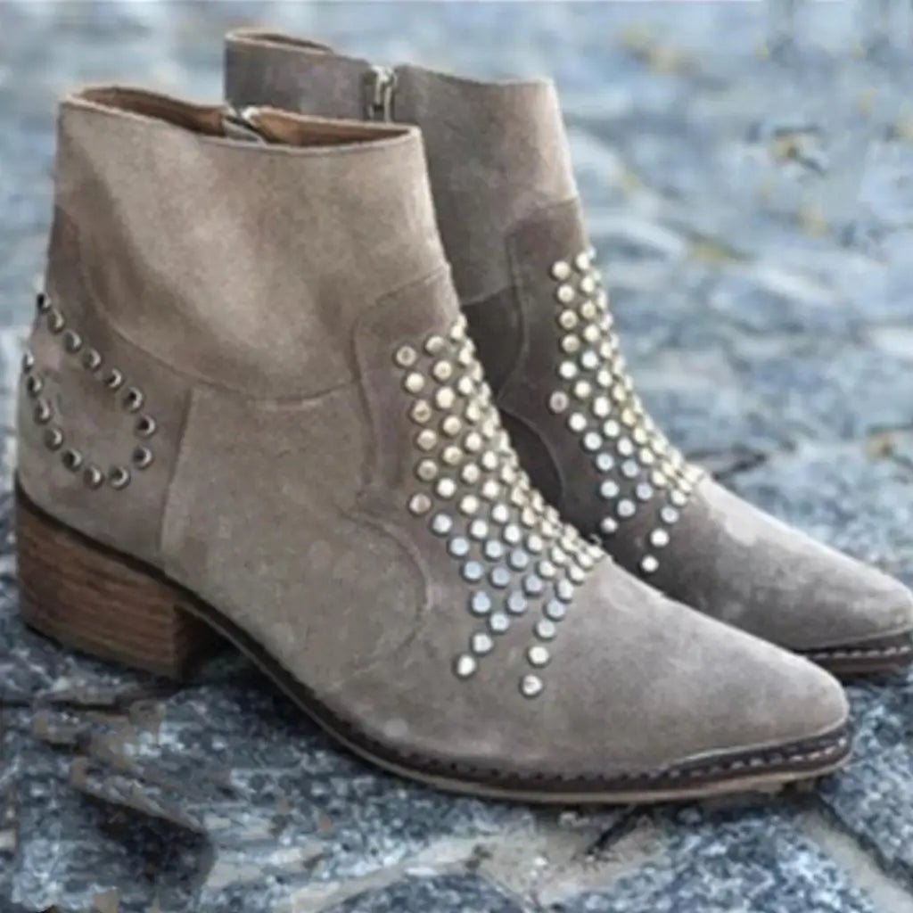 Charlotte | Ankle Boots Studded Pointed Toe Side Zip Chunky Heel