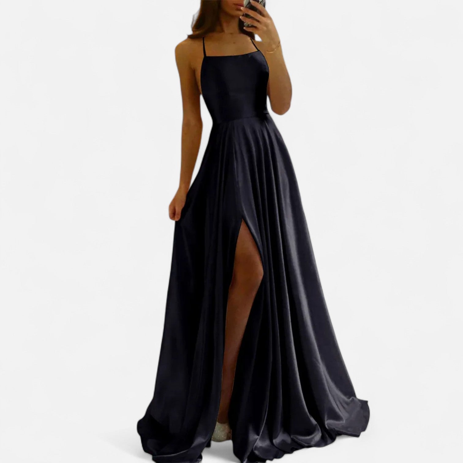 Margaret | Women’s Modern Fit Satin Slit Maxi Dress