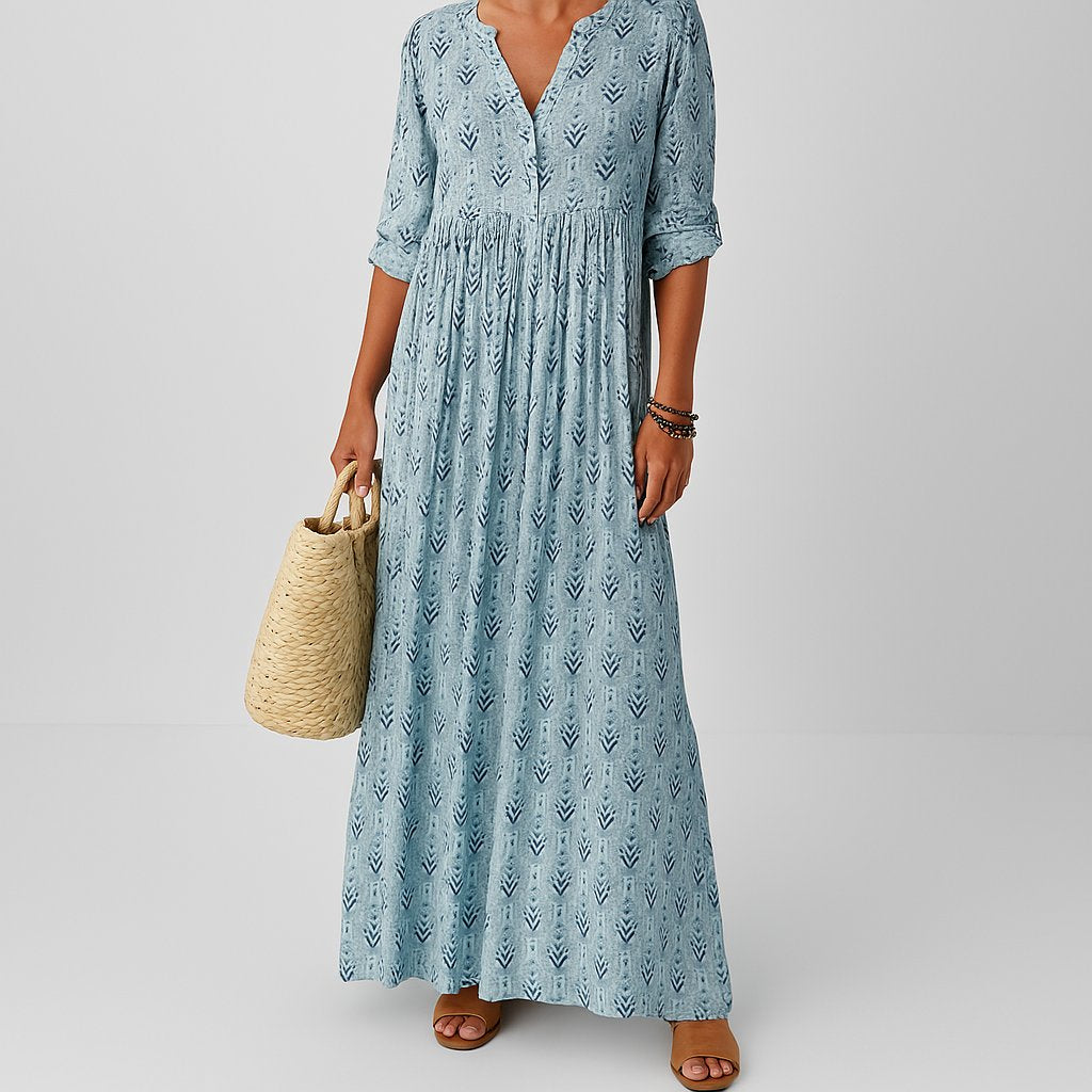 Harper | Boho Maxi Dress V-Neck Long Sleeve Printed