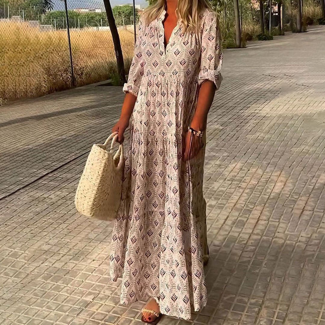 Harper | Boho Maxi Dress V-Neck Long Sleeve Printed