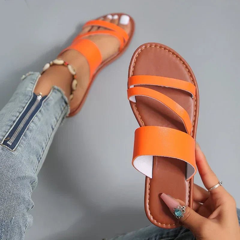 Camila | Cross-Strap Sandals Cushioned Flat Slip-On Summer