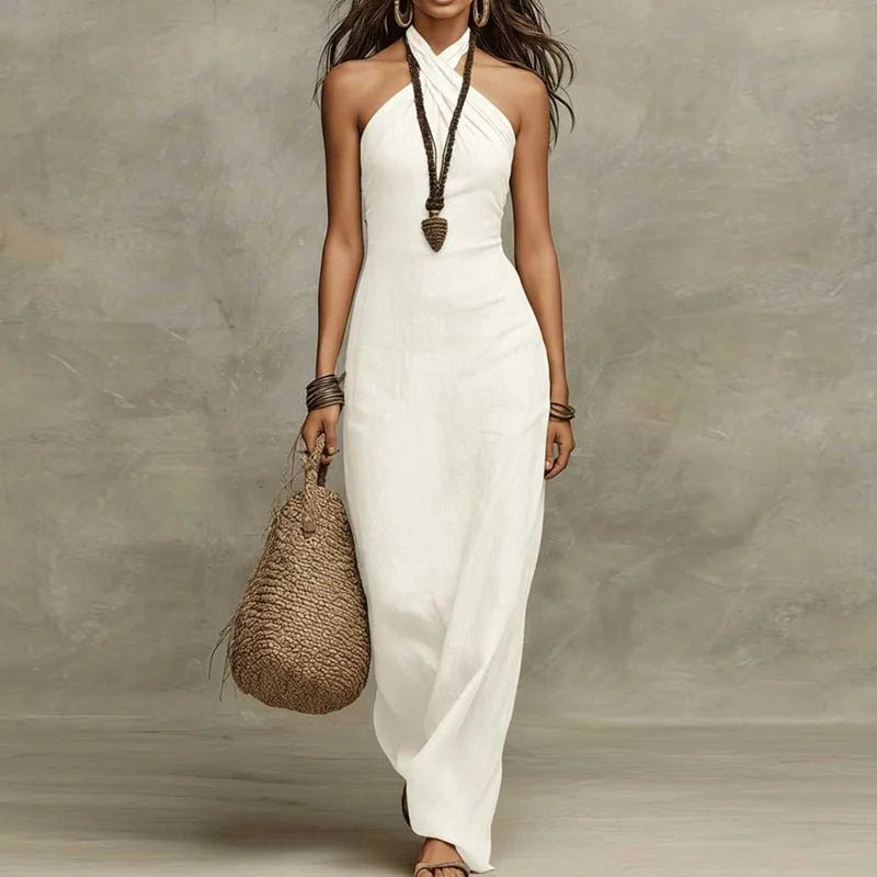 Evelyn | Halter Maxi Dress Criss Cross Neckline Sleeveless Bohemian