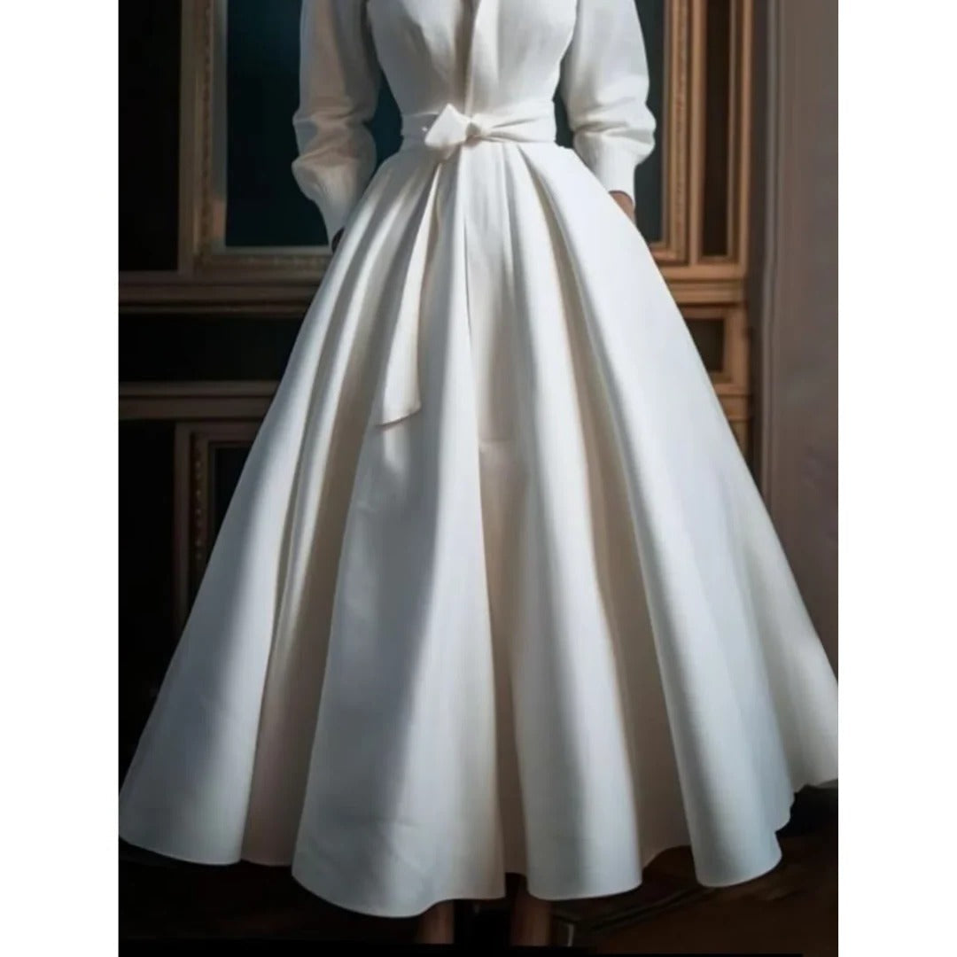 Isabella | Women’s Long Sleeve V Neck A Line Midi Dress