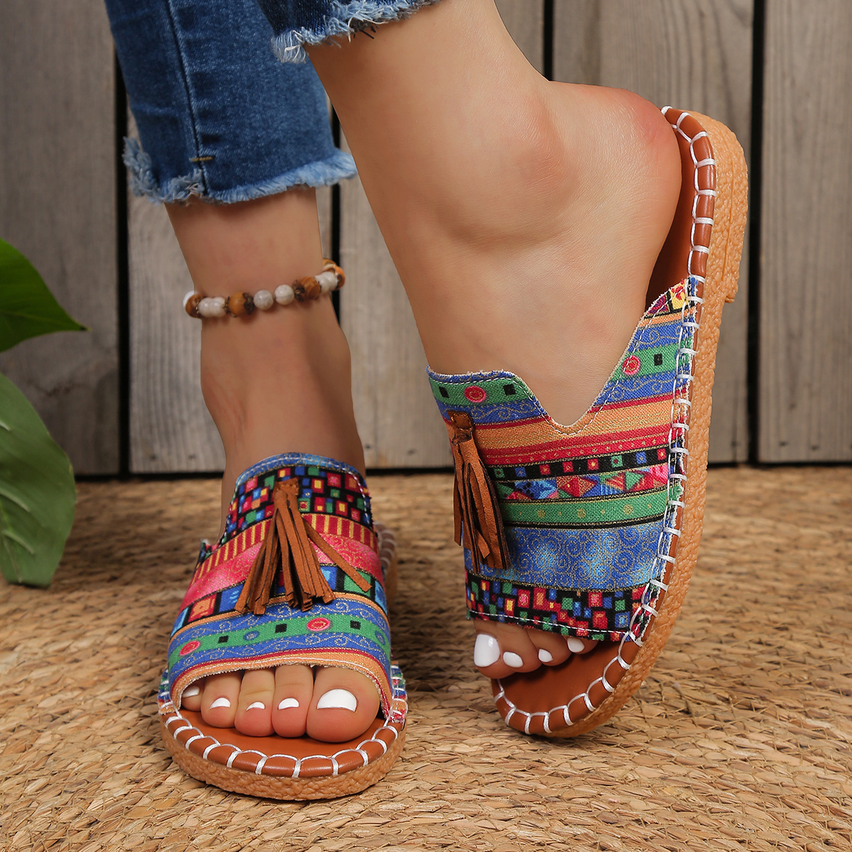 Aria | Women's Slide Sandals Open Toe Tassel Bohemian Flat