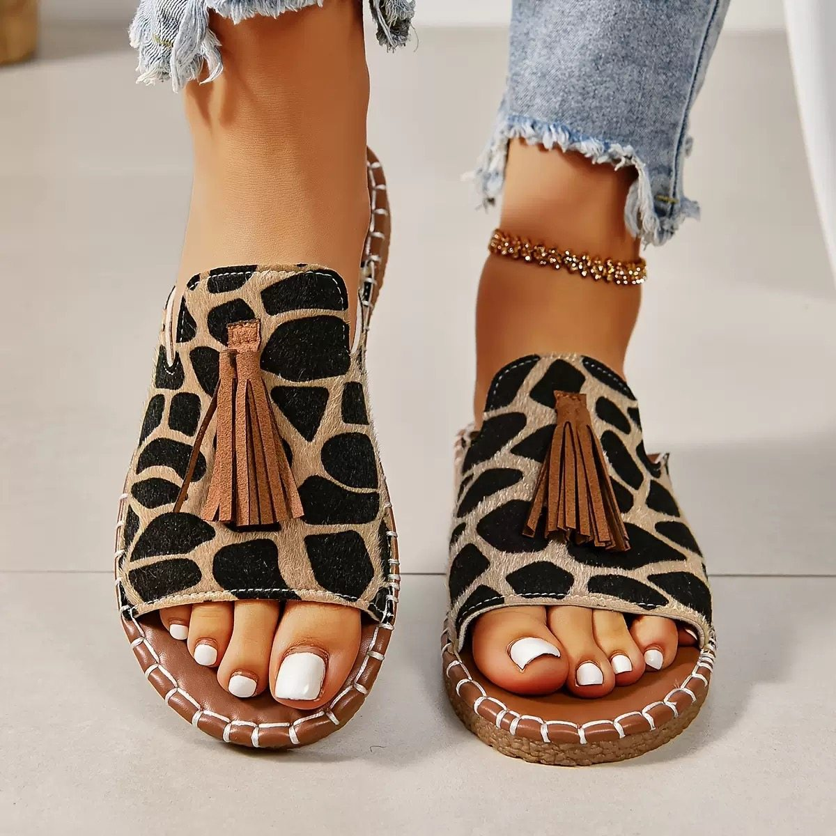 Aria | Women's Slide Sandals Open Toe Tassel Bohemian Flat