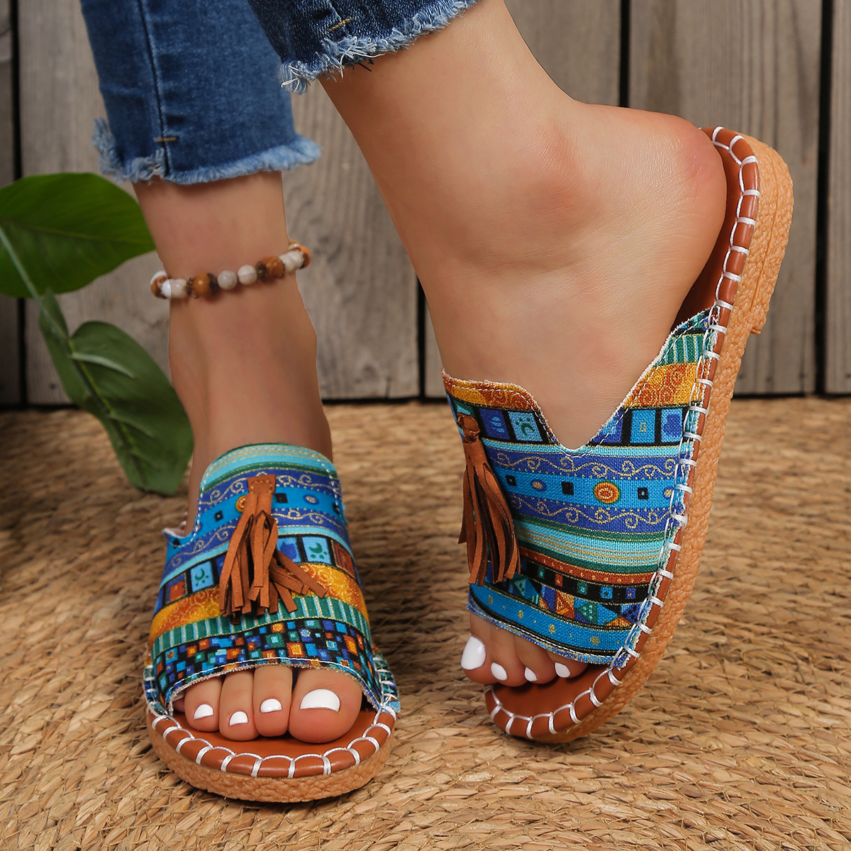 Aria | Women's Slide Sandals Open Toe Tassel Bohemian Flat