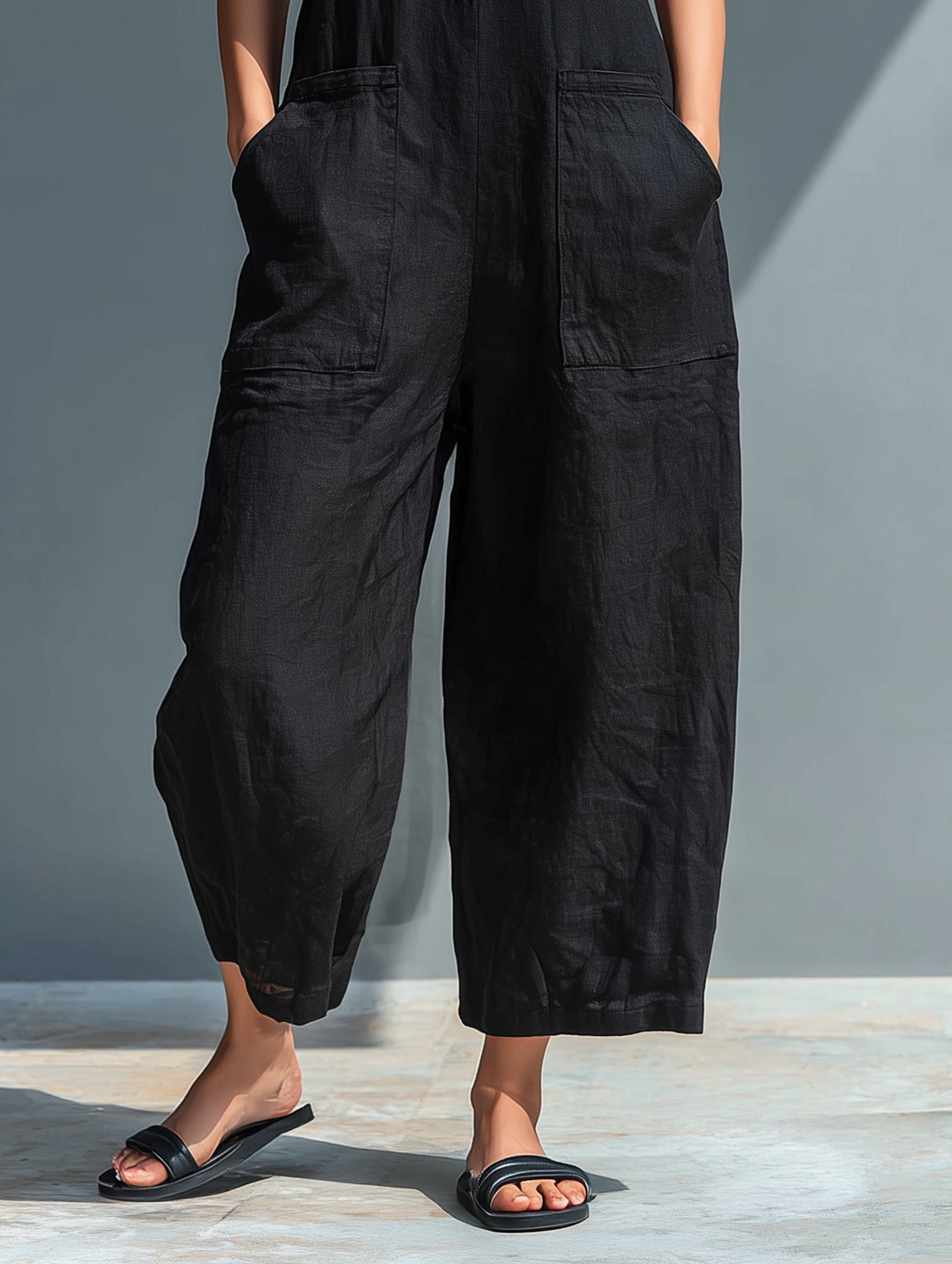 Chloe | Jumpsuit Linen Blend Stand Collar Button-Up Sleeveless