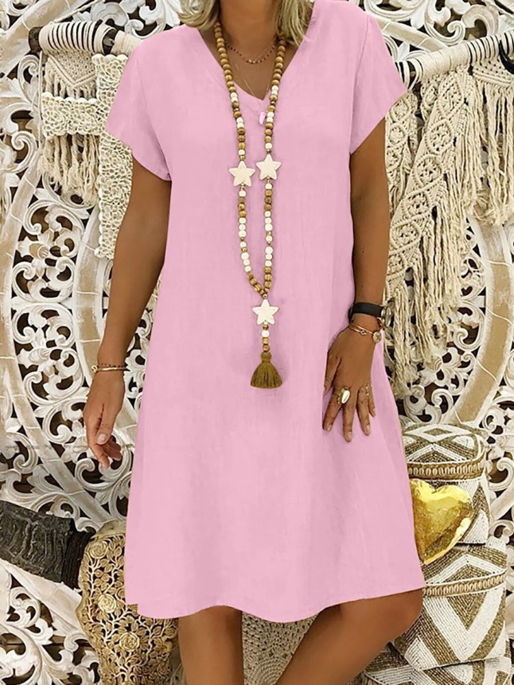 Evelyn | Linen V-Neck A-Line Mini Dress Short Sleeve Summer