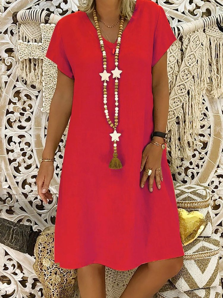 Evelyn | Linen V-Neck A-Line Mini Dress Short Sleeve Summer
