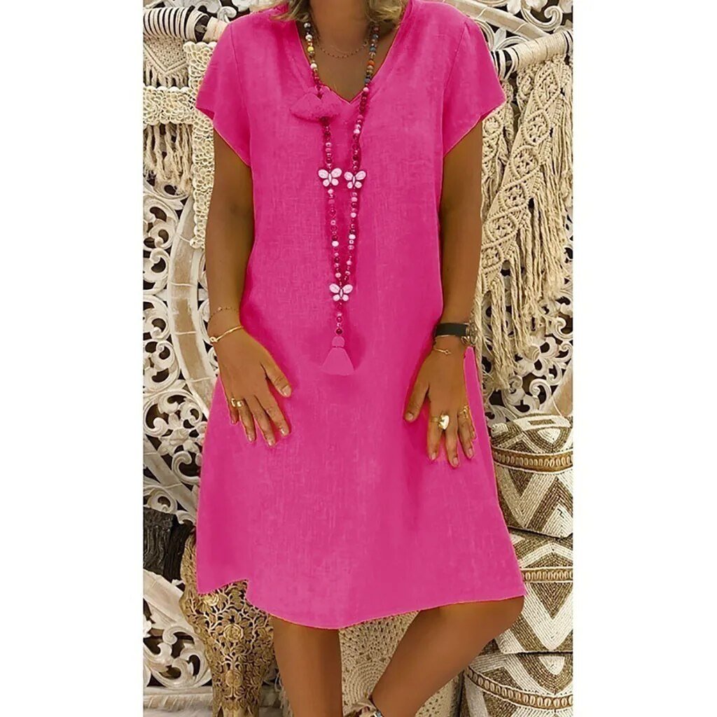 Evelyn | Linen V-Neck A-Line Mini Dress Short Sleeve Summer