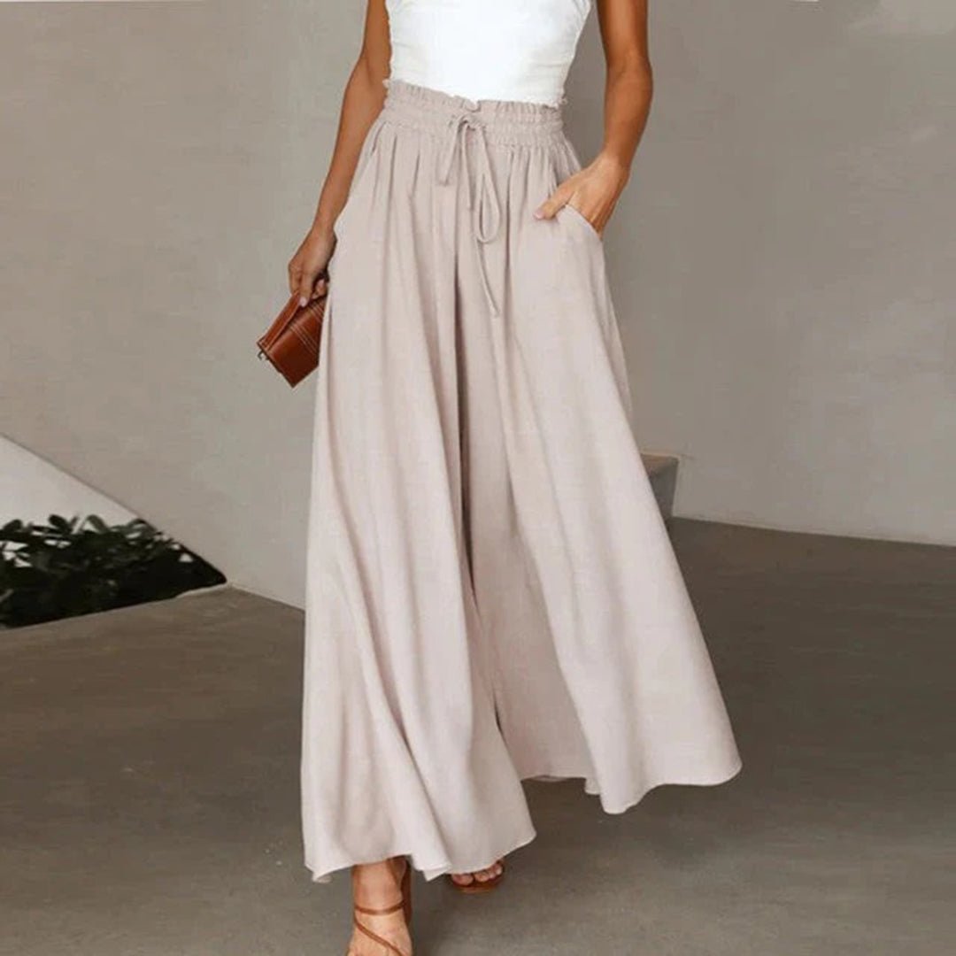 Isabella | Linen Wide Leg Pants High Waist Drawstring A-Line Pockets