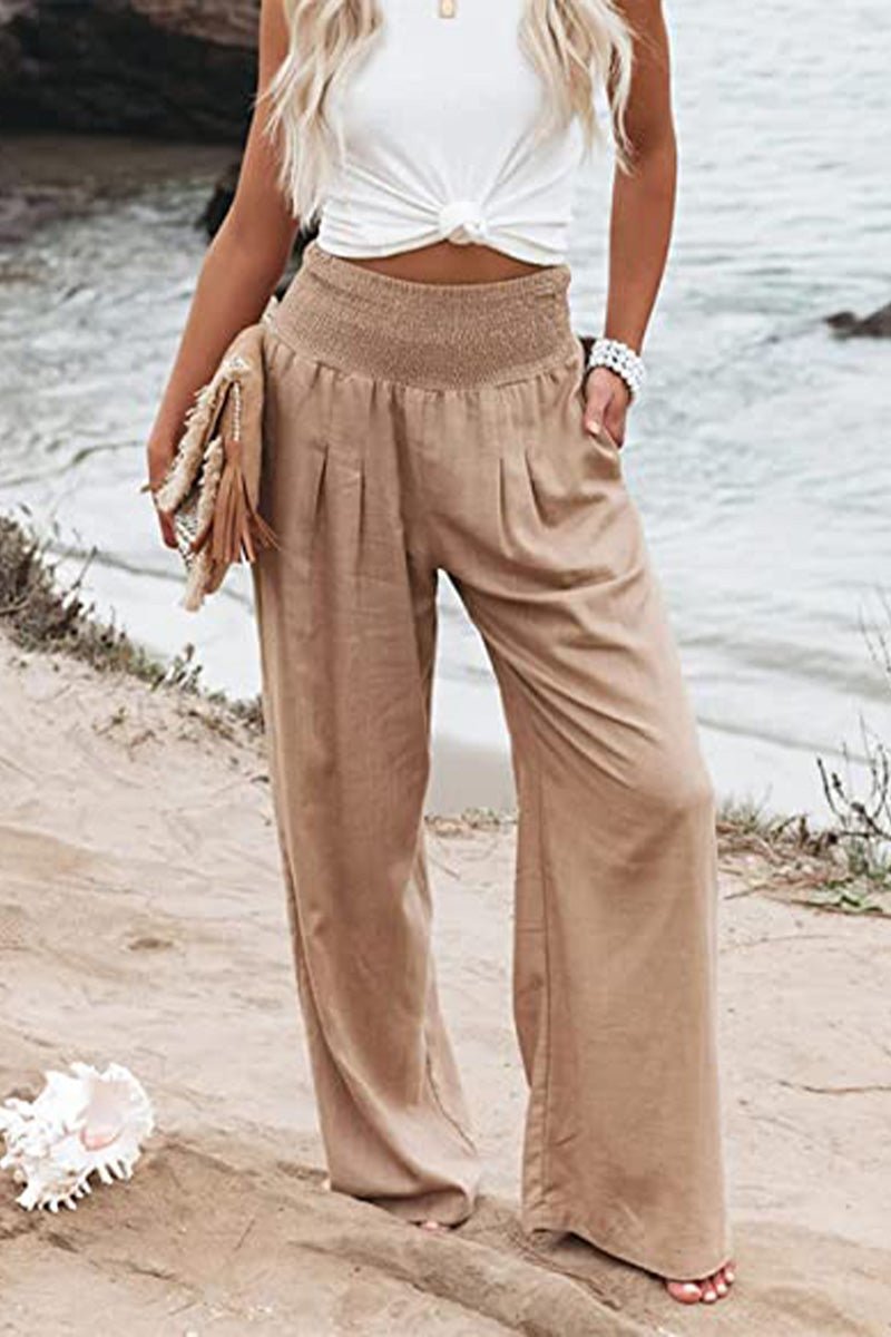 Sophia | Linen Wide Leg Pants High Waisted Smocked Waist Flowing
