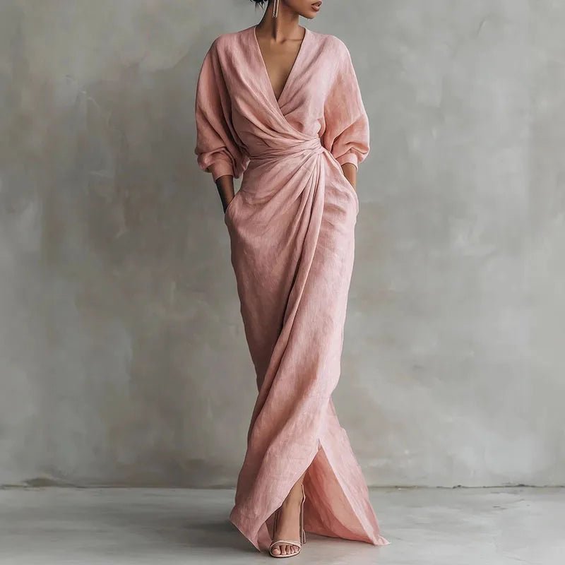 Isabella | Maxi Wrap Dress Deep V-Neck Long Sleeve Bodycon