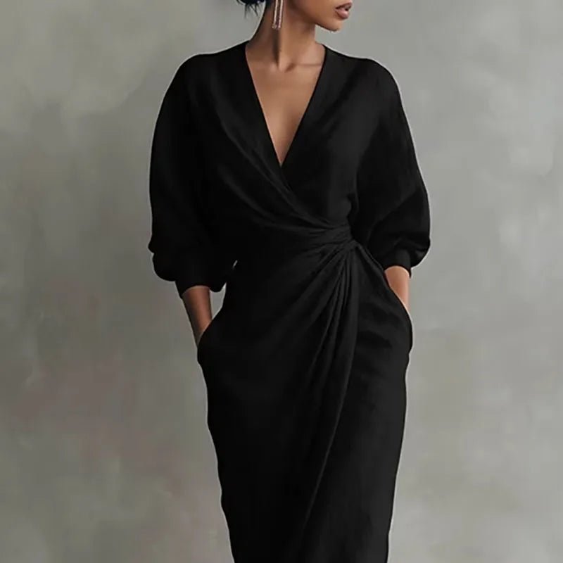 Isabella | Maxi Wrap Dress Deep V-Neck Long Sleeve Bodycon