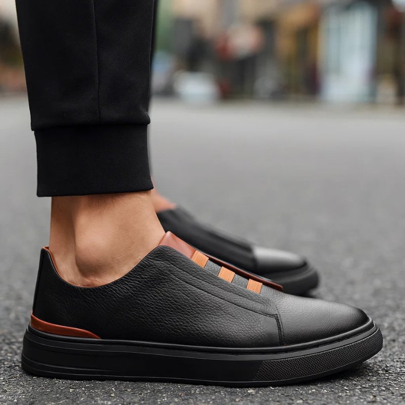 Oliver | Men's Leather Slip-On Sneakers Elastic Strap Casual