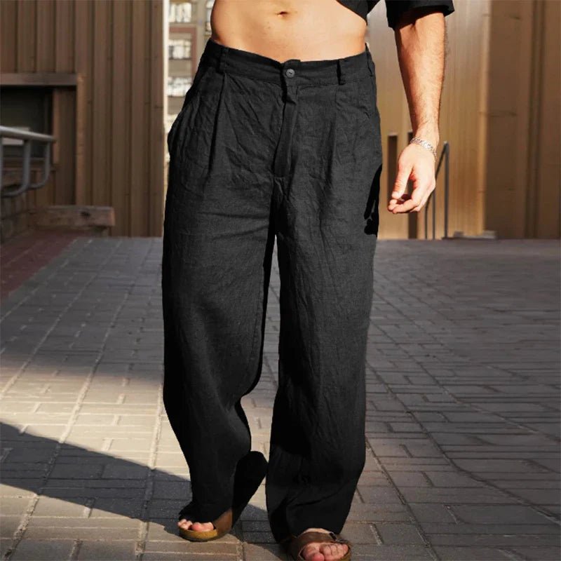 Caleb | Men's Linen Wide-Leg Pants Pleated Relaxed Fit Summer