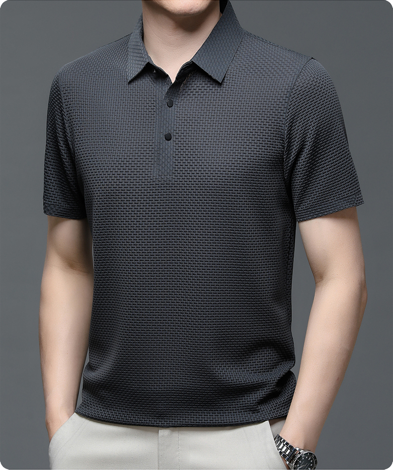 Benjamin | Men's Textured Short Sleeve Button Polo Shirt
