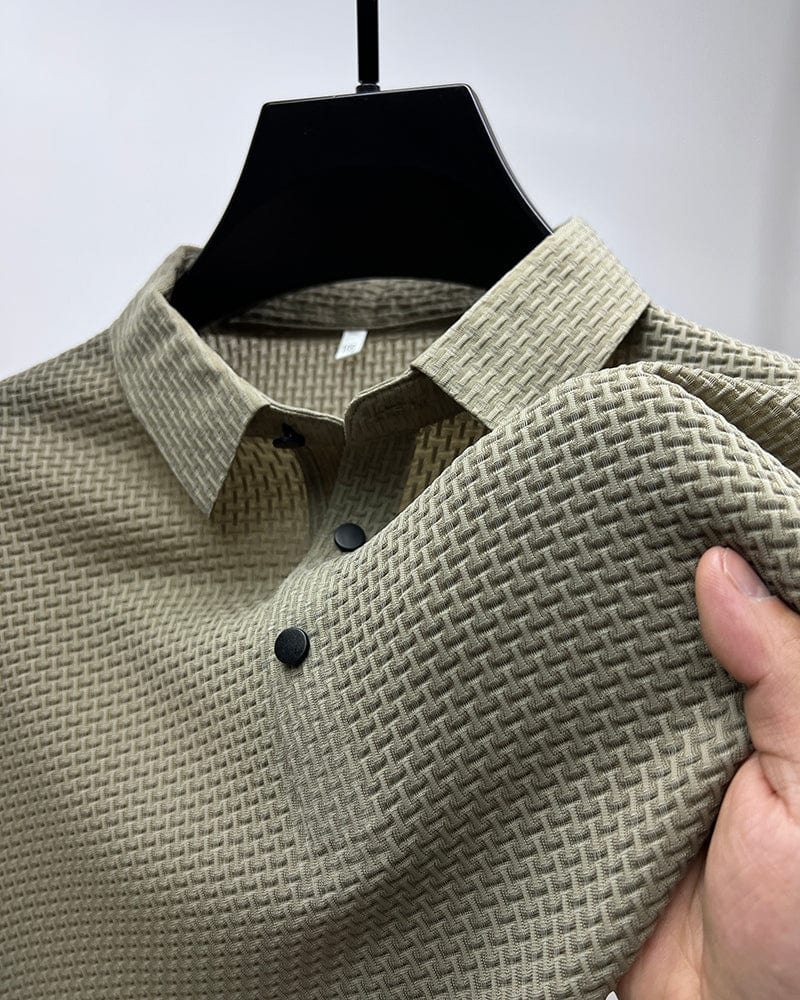 Benjamin | Men's Textured Short Sleeve Button Polo Shirt