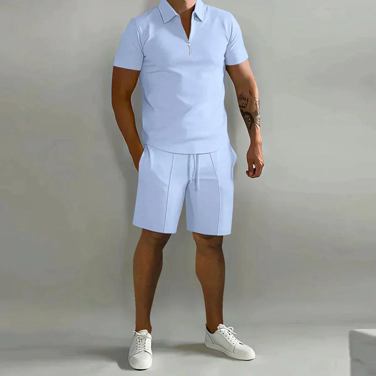 Lucas | Men's Zip Polo Shirt Shorts Casual Set