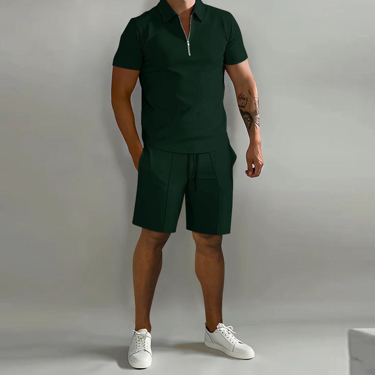Lucas | Men's Zip Polo Shirt Shorts Casual Set