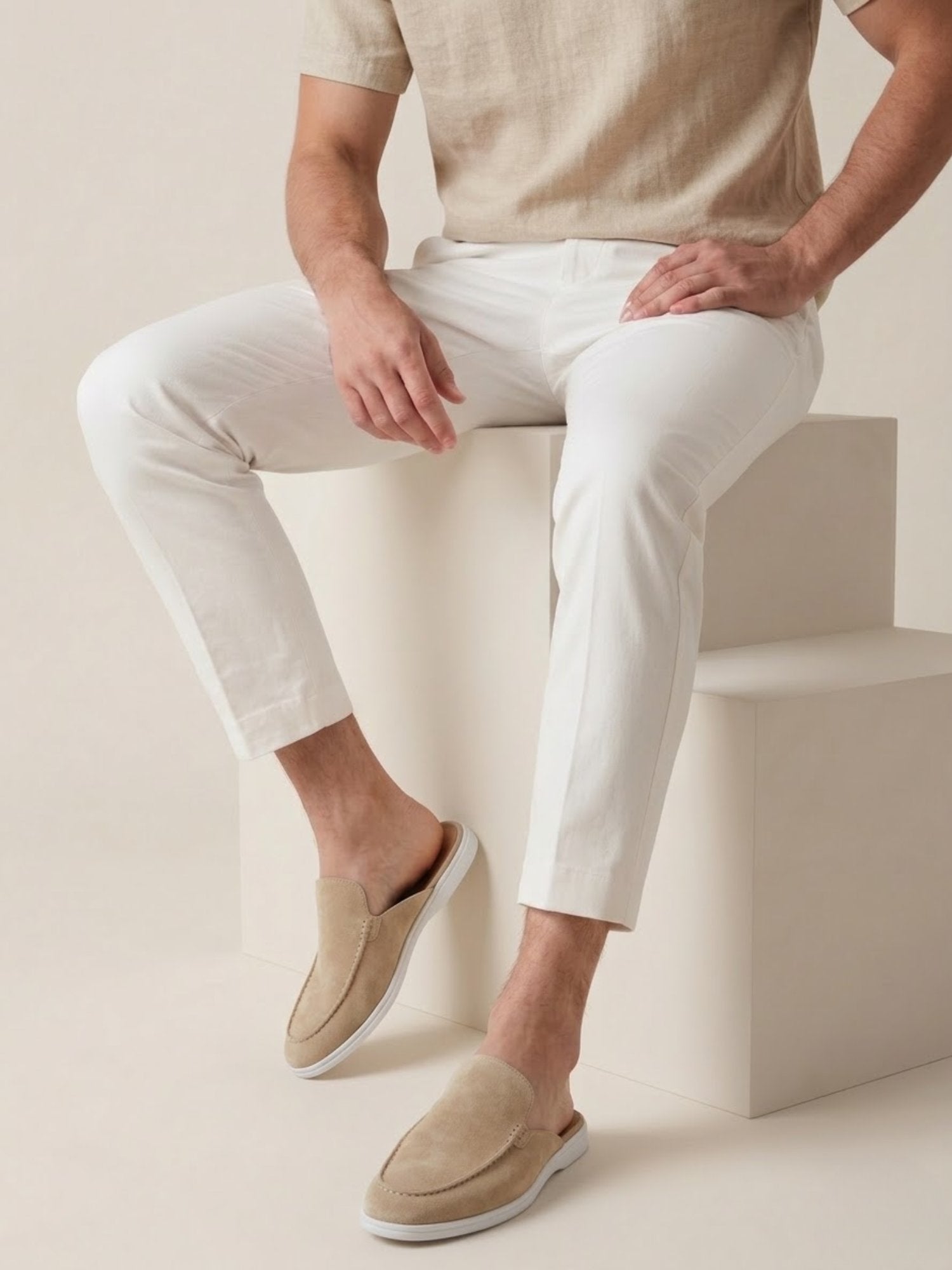 Elijah | Men's Slip-On Mules Open Heel Stitched Detail Casual