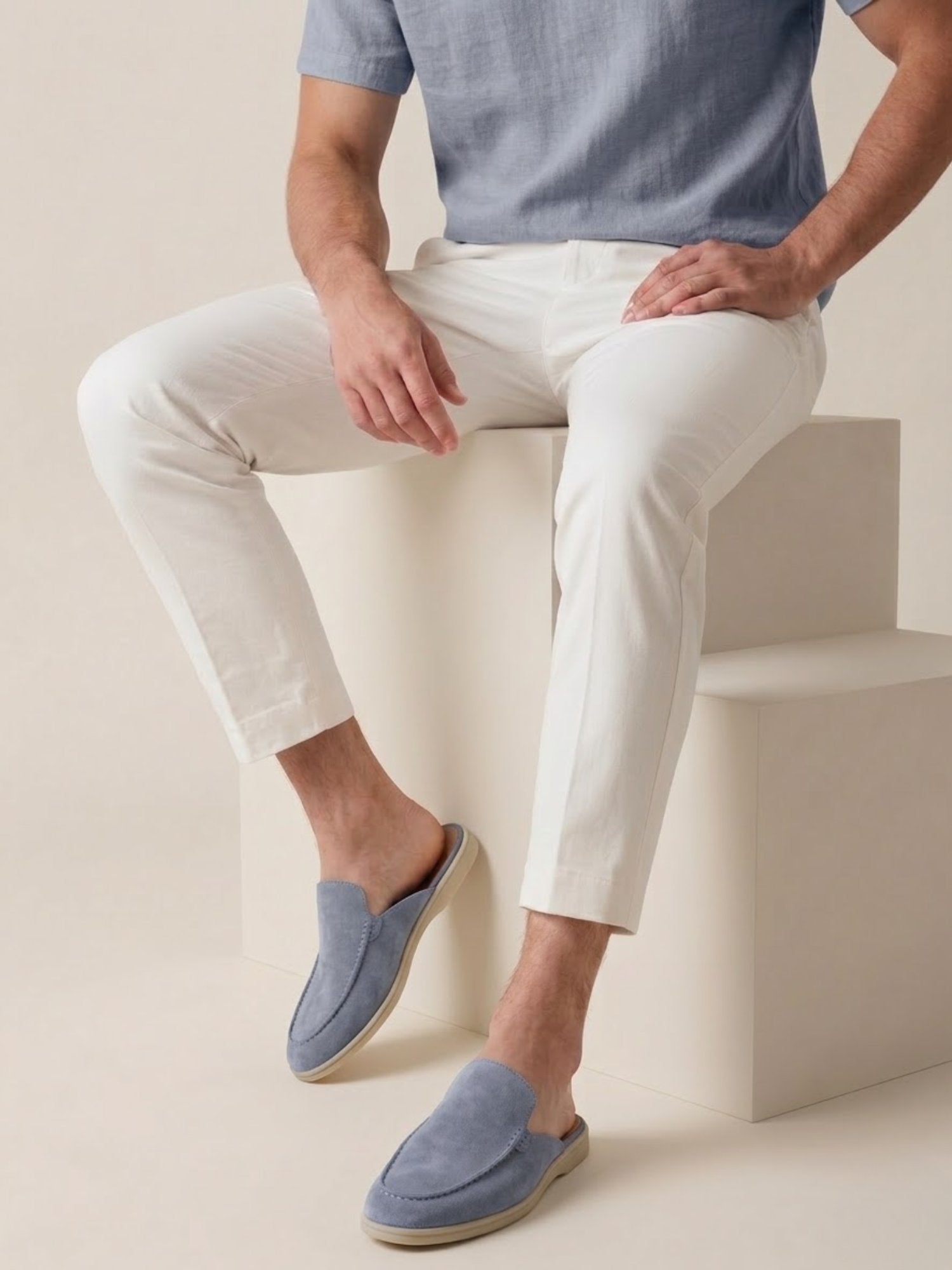 Elijah | Men's Slip-On Mules Open Heel Stitched Detail Casual