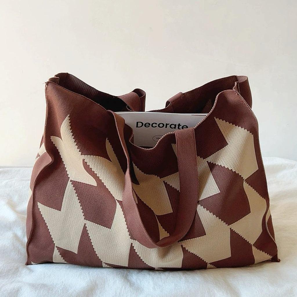 Elijah | Oversized Graphic Knit Canvas Tote Bag One Size