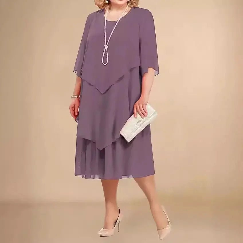 Eleanor | Plus Size Chiffon Dress Layered Asymmetrical Knee Length
