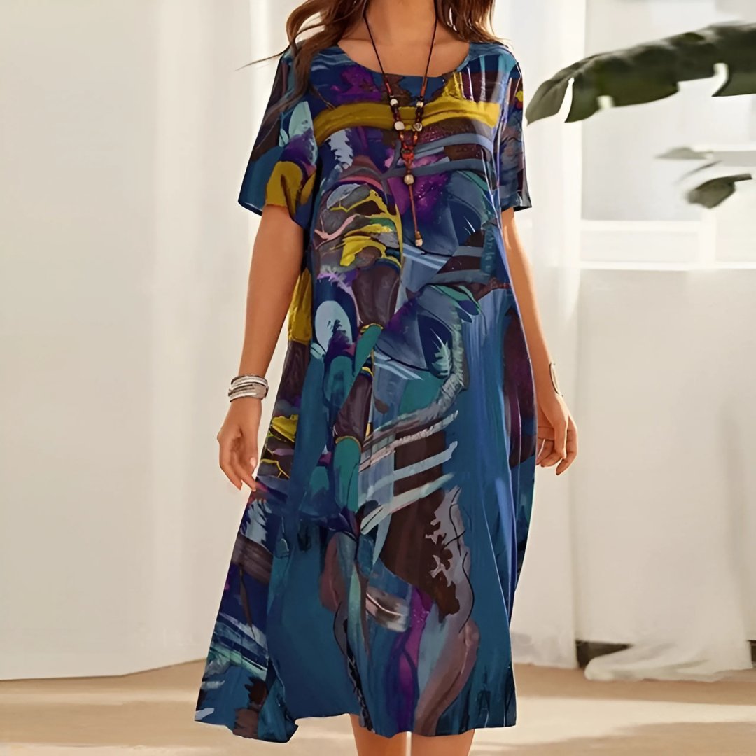 Luna | Plus Size Maxi Dress Short Sleeve Abstract Print Casual