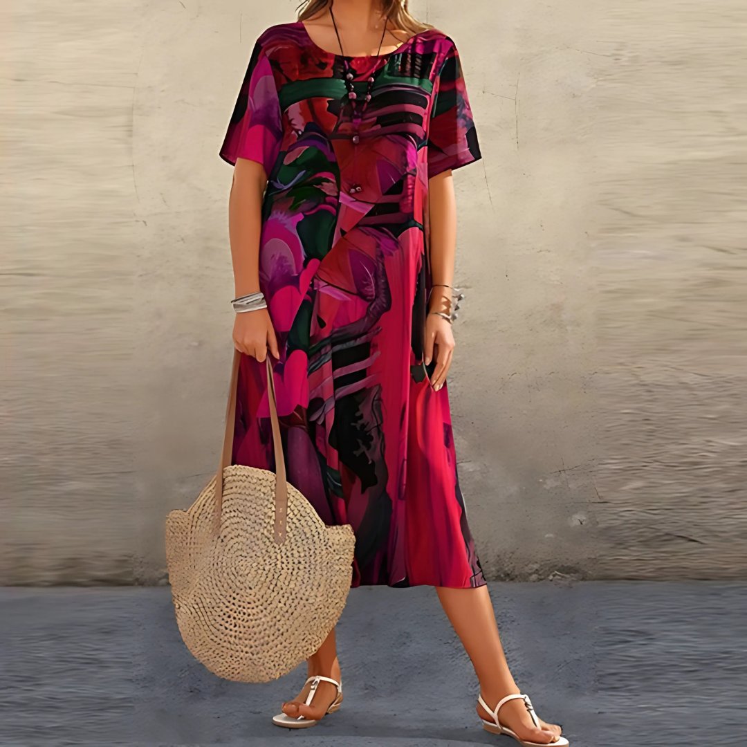 Luna | Plus Size Maxi Dress Short Sleeve Abstract Print Casual