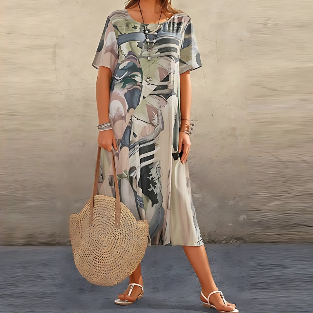 Luna | Plus Size Maxi Dress Short Sleeve Abstract Print Casual