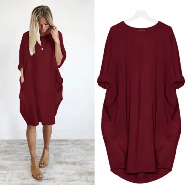 Chloe | Plus Size Midi Dress with Pockets Oversized Casual Comfort