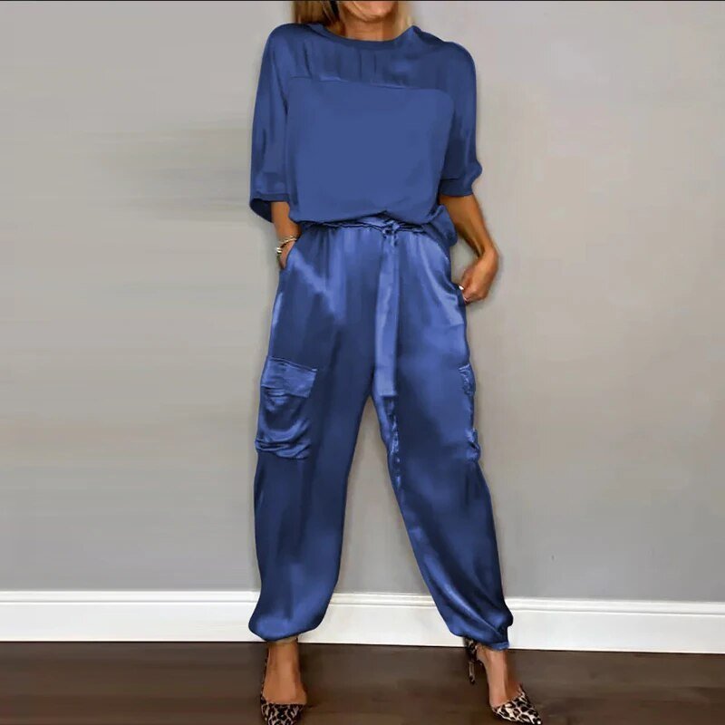 Charlotte | Plus Size Two Piece Set Cargo Pants Drawstring Utility