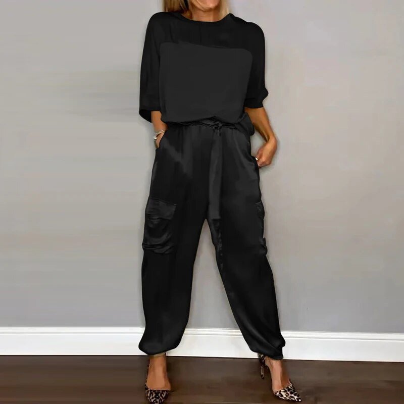 Charlotte | Plus Size Two Piece Set Cargo Pants Drawstring Utility