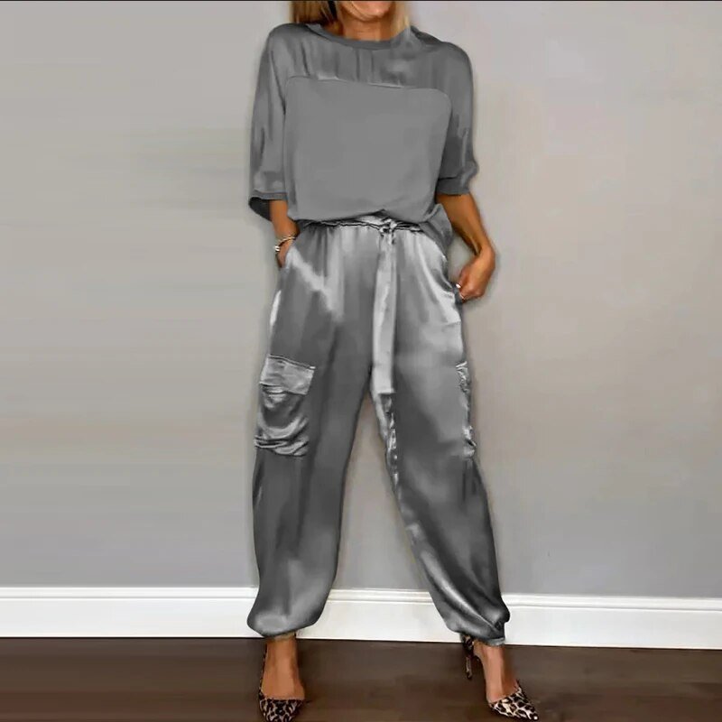 Charlotte | Plus Size Two Piece Set Cargo Pants Drawstring Utility