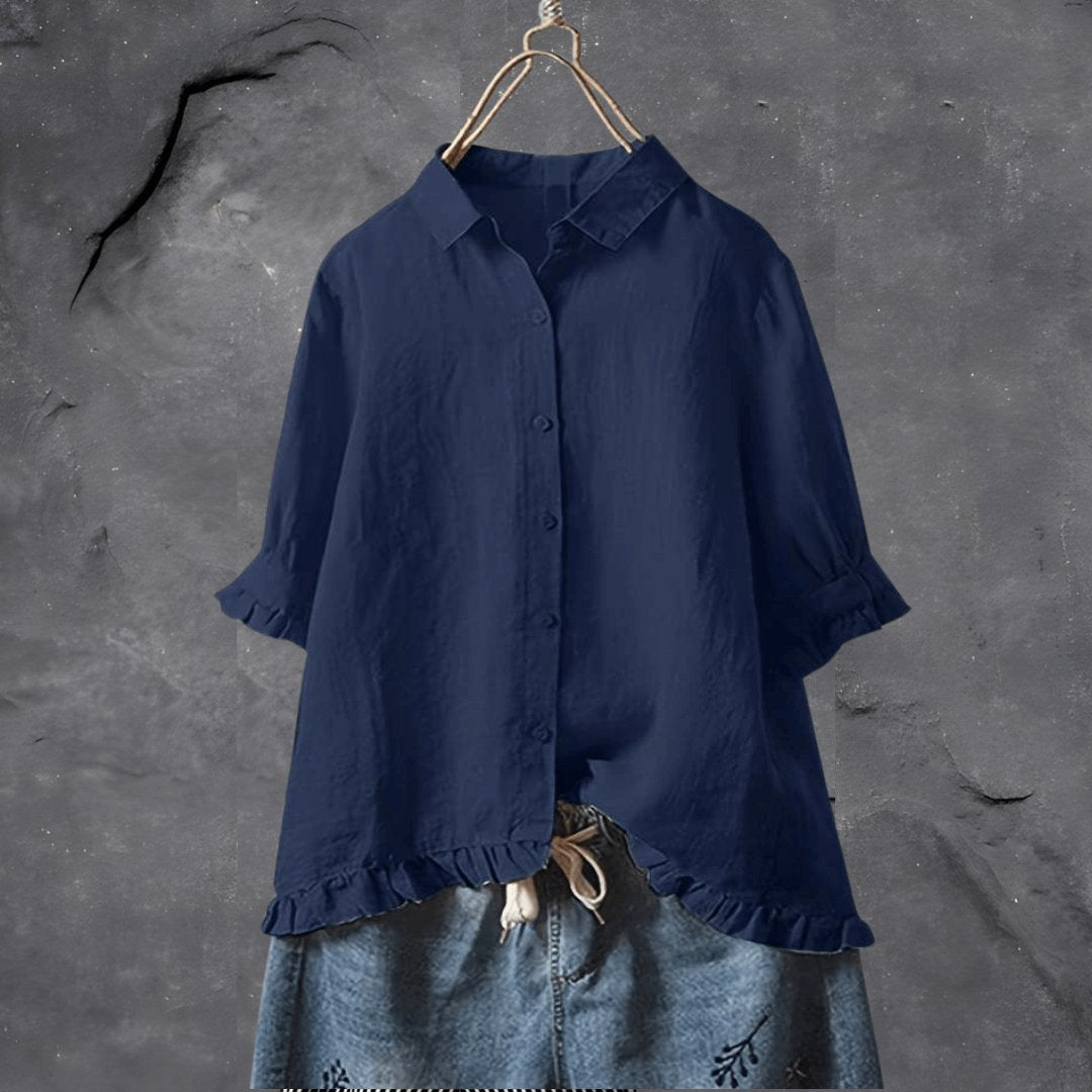 Madison | Plus Size Women's Blouse Button Front Collared Ruffle Hem