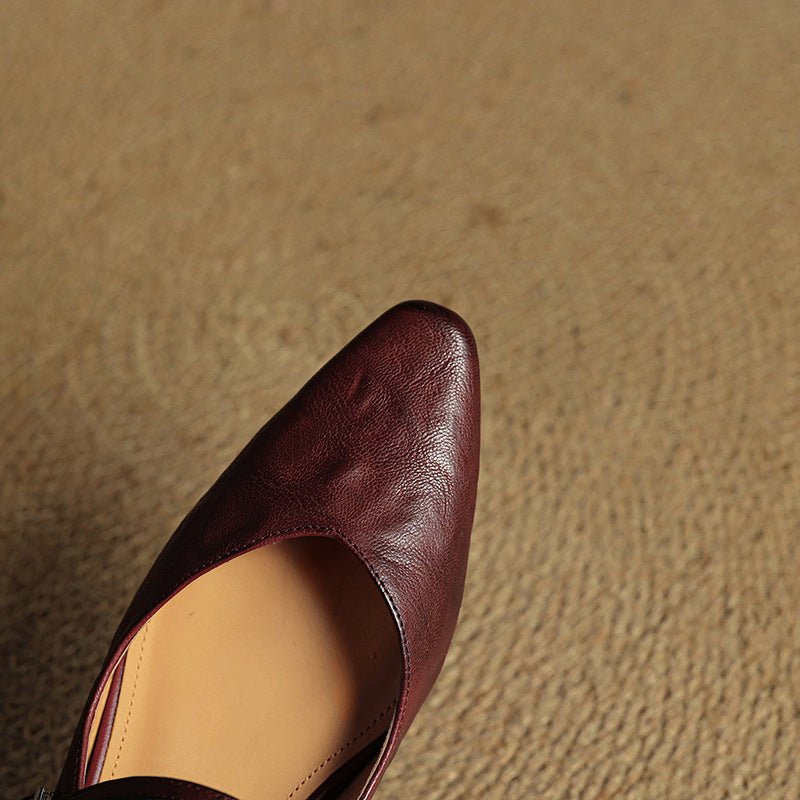 Layla | Pointed Toe Mules Genuine Leather Mary Jane Strap