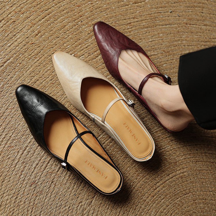 Layla | Pointed Toe Mules Genuine Leather Mary Jane Strap