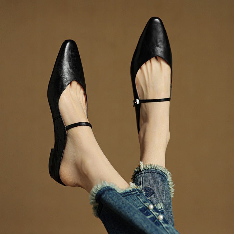 Layla | Pointed Toe Mules Genuine Leather Mary Jane Strap