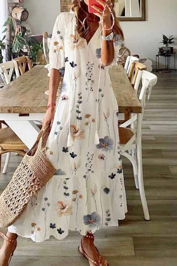Florence | Women's Boho Floral Short Sleeve Maxi Dress