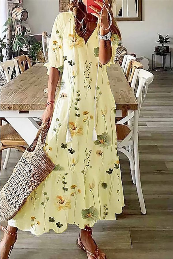 Florence | Women's Boho Floral Short Sleeve Maxi Dress
