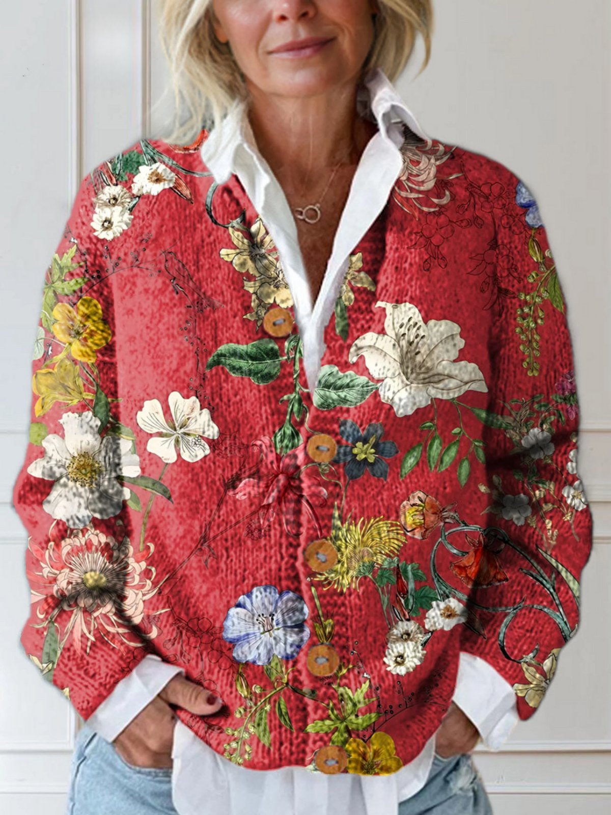 Olivia | Quilted Floral Cardigan Button-Front Vintage Style Relaxed