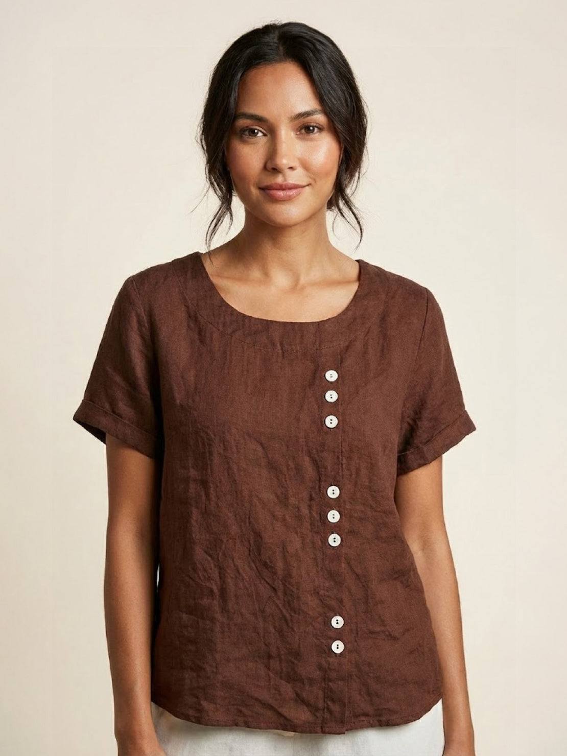Taylor | Women’s Linen Round Neck Button Blouse