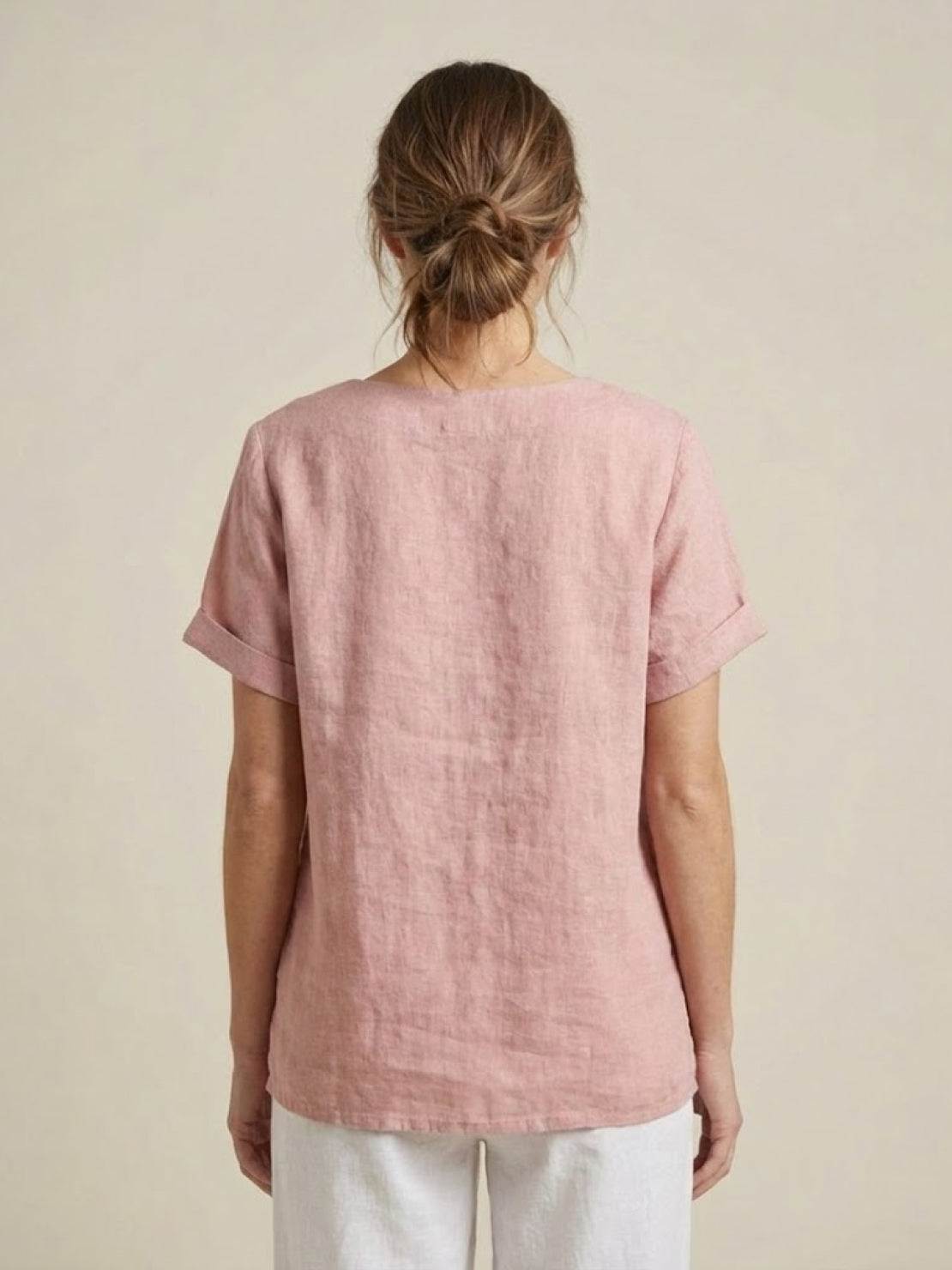 Taylor | Women’s Linen Round Neck Button Blouse