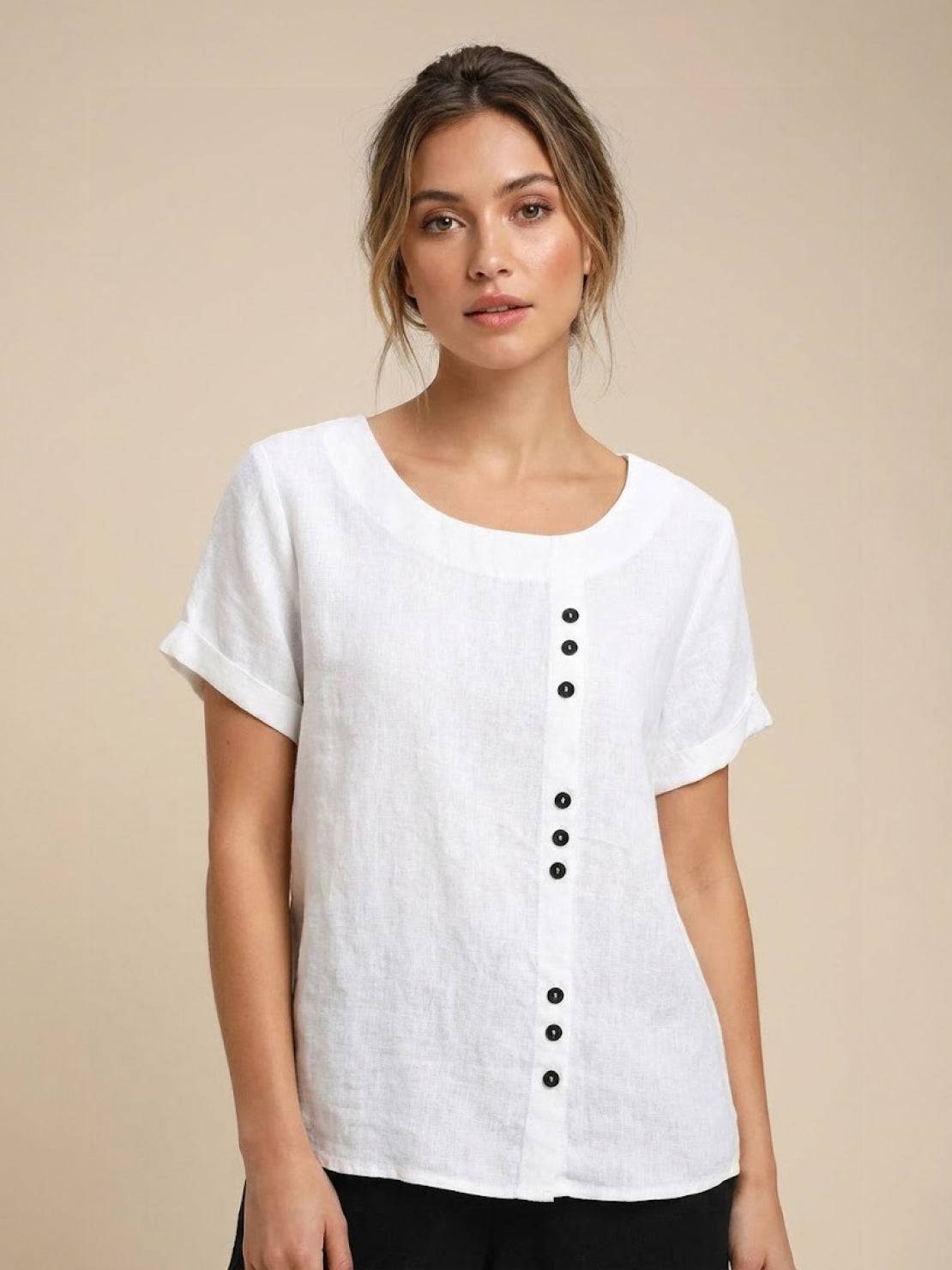 Taylor | Women’s Linen Round Neck Button Blouse