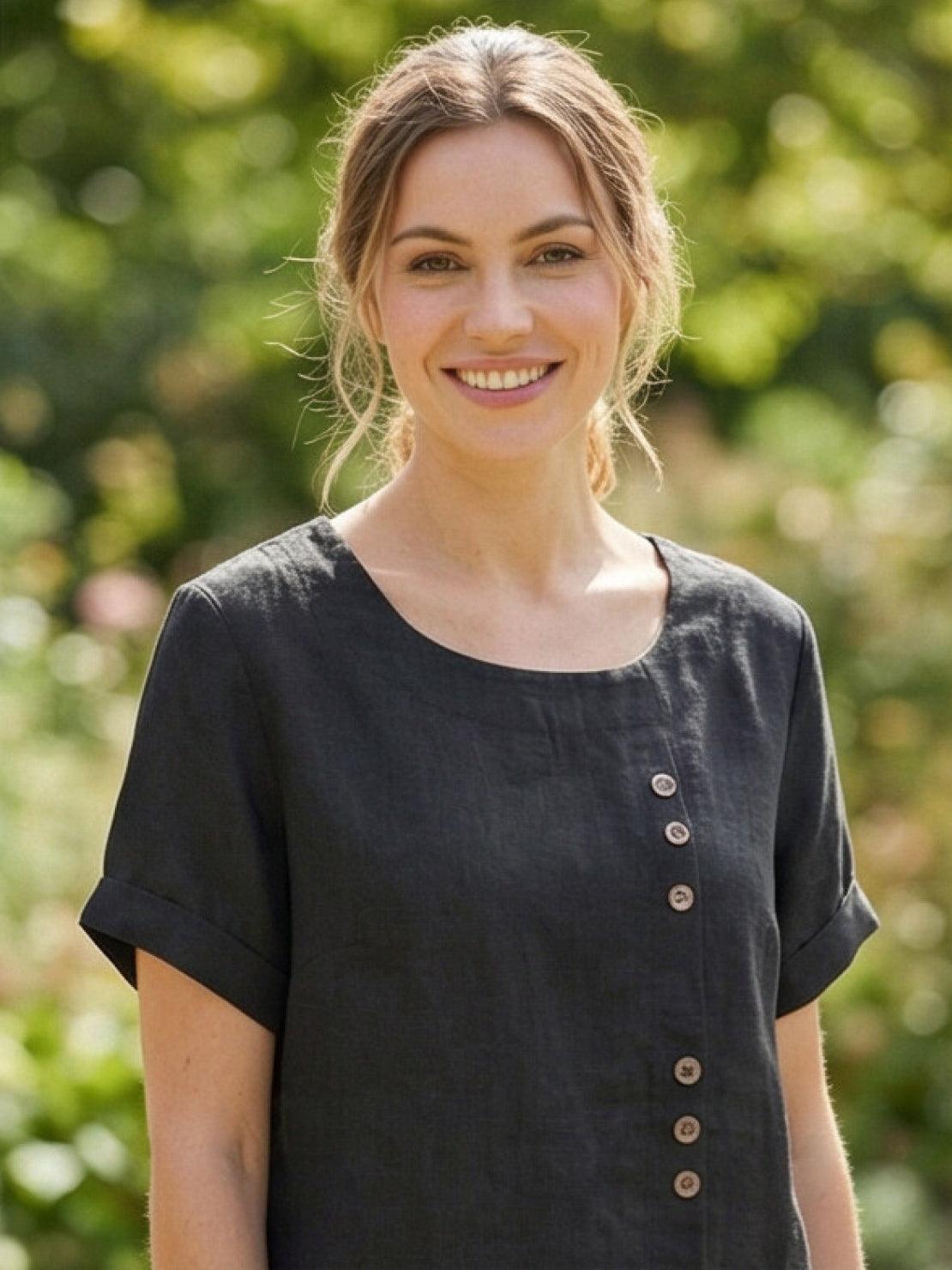 Taylor | Women’s Linen Round Neck Button Blouse