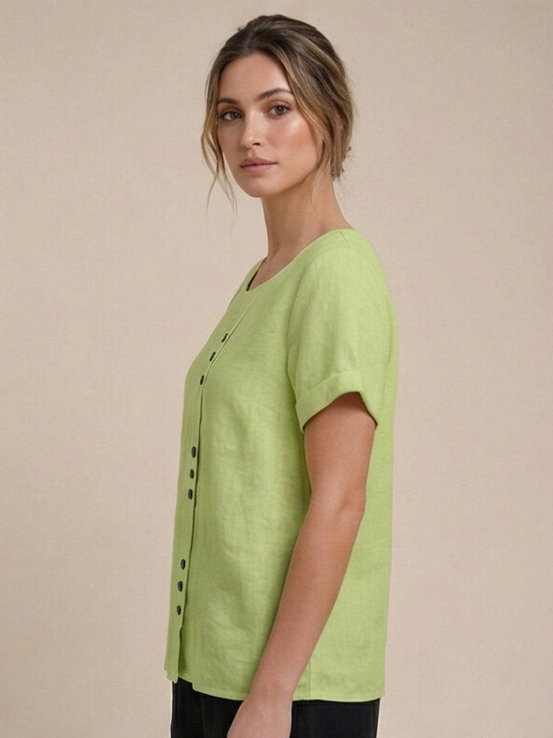 Taylor | Women’s Linen Round Neck Button Blouse
