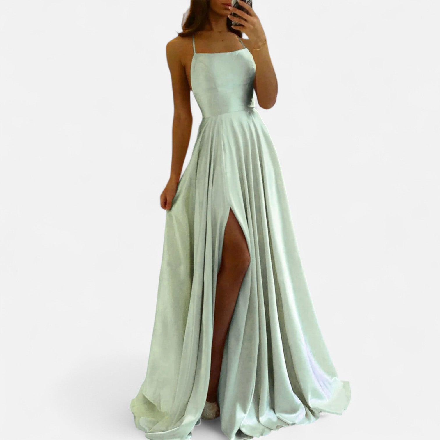 Margaret | Women’s Modern Fit Satin Slit Maxi Dress